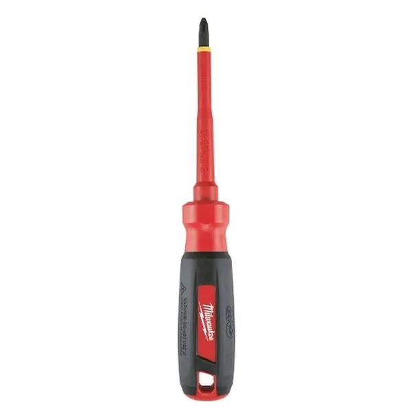 Milwaukee 48-22-2212 #2 Phillips 4 inches Insulated Screwdriver, 1000V Rating, Dual Layer Insulation, Flame Retardant, IEC 60900:2012 Certified, Impact Resistant, Work, Nfpa 70E Standards