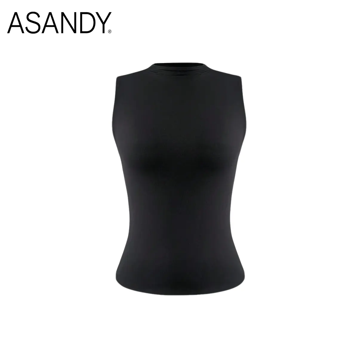 ASANDY Women's Mock Neck Tank Top, Elegant Seamless Double-Layer Basic Undershirt, Stretchy Solid Slim Fit Top for Casual Layering, Basic Undershirt Tanks