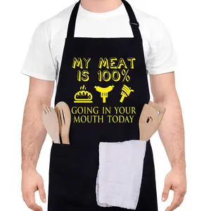 Funny Apron for Men-My Meat Is 100% Going In Your Mouth Today Adjustable Kitchen Black BBQ Grilling Cooking Chef Apron with Pockets for BBQ Grilling Cooking Waterproof Grill Daddy Gift for Father Husband Boyfriend