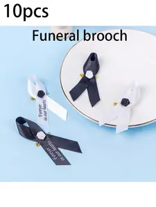 10pcs Memorial Ribbon Rose Pin Set, High-Quality Polyester Material, Two Color Options, Floral Design, Expresses Grief & Remembrance