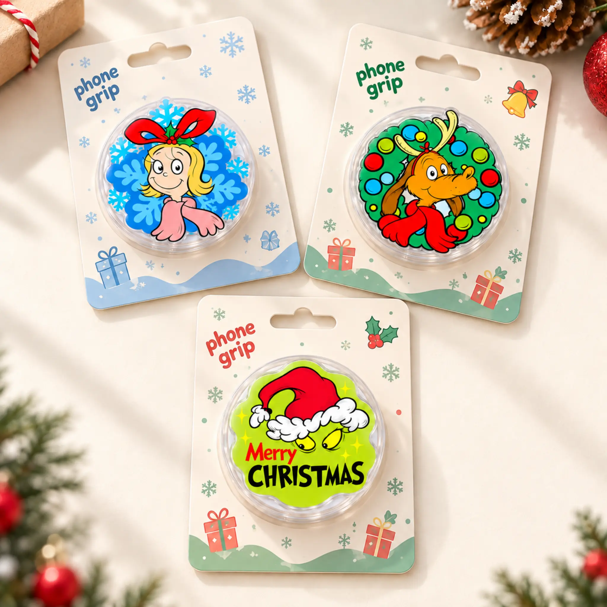 Cute Christmas Cartoon Phone Grip, Funny Holiday Character Phone Holder, Colorful Xmas Acrylic Phone Grip, Festive Winter Phone Accessories, Christmas Gift for Her