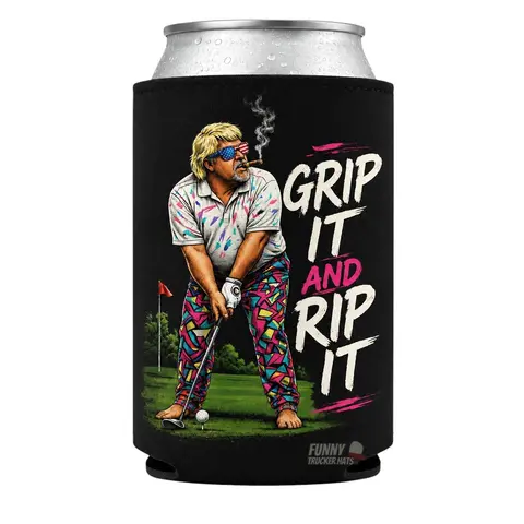 Grip It and Rip It Funny Golf Can Cooler Sleeve – Double Sided Neoprene Beer Sleeve, Golf Gift, Fits 12oz Cans & Bottles Drinkware Mug Cup