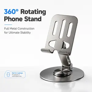 360° Rotating Foldable Mobile Phone Stand for Desk - Adjustable Heavy-Duty Protective Rubber Cradle Bracket, Anti-Drop Mount for iPhone, Switch, Kindle, Ergonomic Swivel WFH & Office Tech Accessories (Devices Compatible)