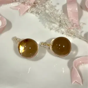 Amber Glow Stud Earrings - Elegant Honey-Toned Domed Design for Daily Wear Versatile Outfits Minimalist Luminous Effect Classic Stud Posts
