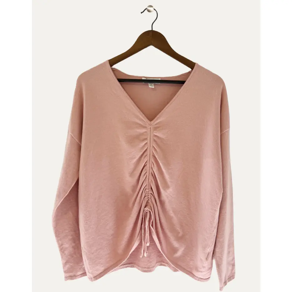 She + Sky Long Sleeve Ruched Front Drawstring Light Weight Knit Sweater, Rose