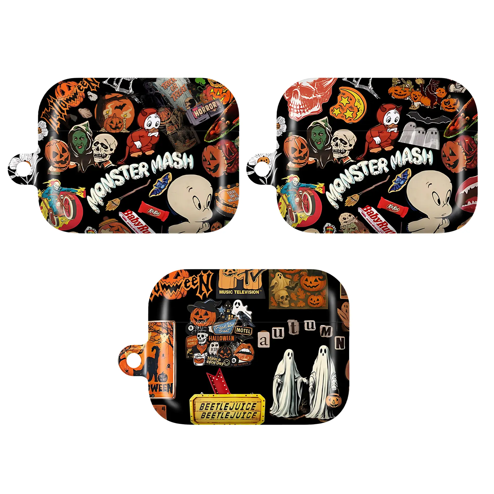 Spooky Halloween AirPods Case – Vintage Horror Collage Aesthetic Cover with Ghost, Pumpkin, Candy & Retro Art for AirPods Pro 1/Pro 2/Pro 3 & AirPods 1/2/3/4, Unique Gift
