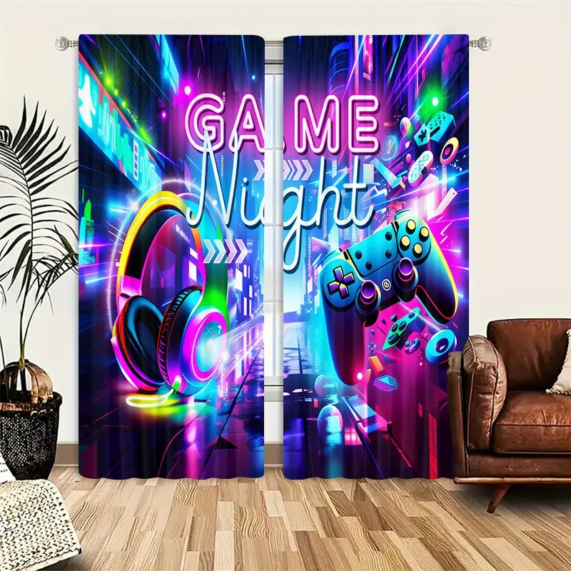 Game Controller Print Curtains, Rod Pocket Design, Easy to Hang, Semi-Transparent Privacy Drapes, Polyester Fiber, Bedroom Living Room Kitchen Bathroom Decor