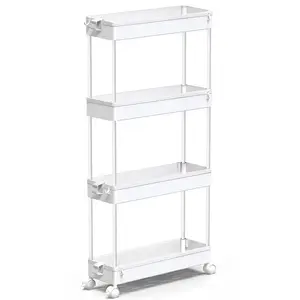 Slim Rolling Storage Cart 4 Tier Bathroom Organizer Mobile Shelving Unit Utility Cart Tower Rack for Kitchen Laundry Narrow Places, White 3 Tier 5 Tier