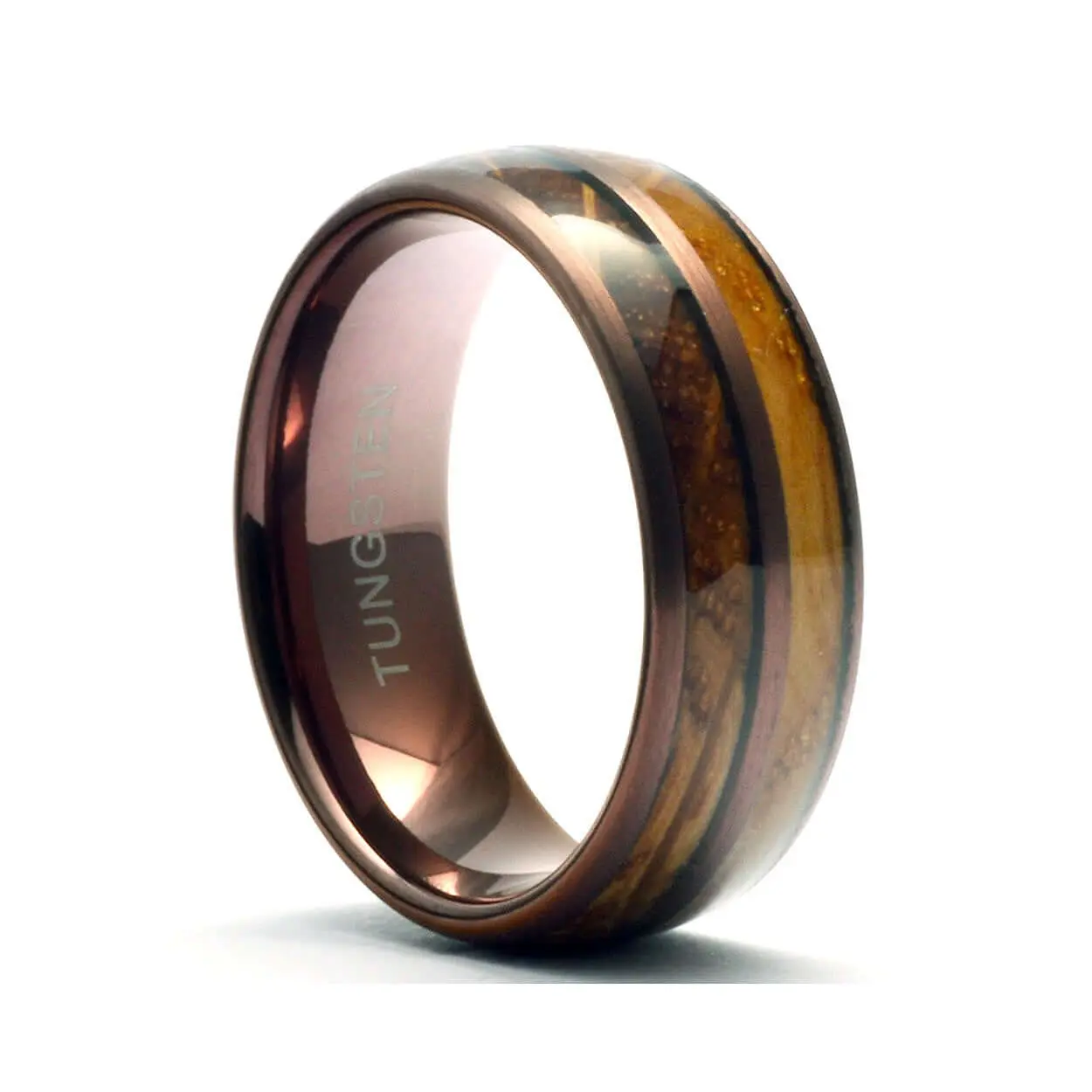 Men's Tungsten Whiskey Barrel Wedding Jewelry Ring - The Whiskeymen, Dome Profile, Scratch-Resistant Tungsten Material, Unique Design for Distinctive Look