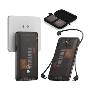 10,000mAh portable double USB slim black power bank charger with AC outlet, built-in cable for tablet, smartphone charging, cable-free power wherever you go. Lightweight and compact, for travel and everyday use. Charger Plug Usb Chargeable power bank