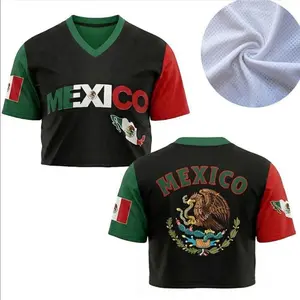 [Top Deal] Mexico Crop Mesh Jersey for Women – Mexican Flag Eagle Inspired Sports Shirt, Breathable Festival Streetwear Top