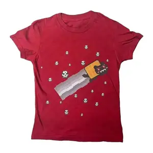 Vintage Nyan Zombie Baby Tee, Gothic Emo Girl Tops, Y2k Women Summer Short Sleeve Shirt, Emo Scene 2000s Clothes, Casual Cotton Tee, Gift For Girlfriend