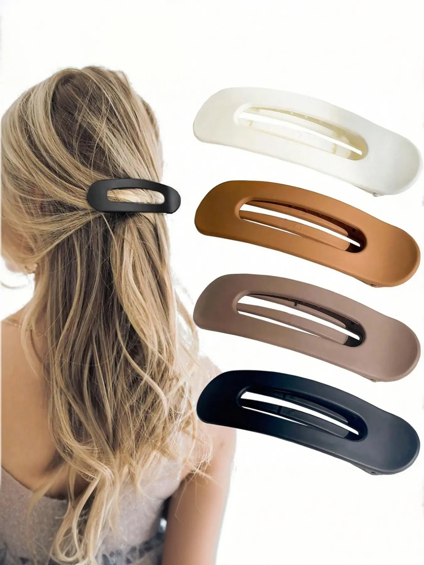 4pcs-Women-s-Non-Slip-Flat-Large-Lightweight-Plastic-Hair-Clips-For-Simple-Yet-Elegant-Hairstyles-Suitable-For-Daily-Wear-Casual-Parties-Work-Commutes-Washing-Face-Bathing-And-Makeup-Fashion Hair Accessories Anti Slip Clips