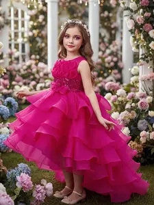 Children's Halloween Costumes,Girl's Glitter Tulle Formal Dress, Floral Dress, Elegant Flower Decor Party Dress for Birthday Show Performance, Kids Clothes for All Seasons