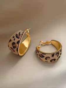 1 Pair Vintage Elegant Flocked Leopard Print Unique Design Hoop Earrings For Women, Suitable For Parties And Gatherings