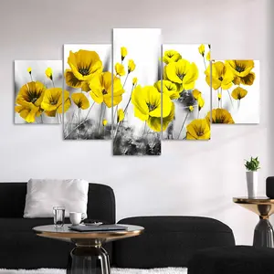 Yellow Flower Pattern Unframed Painting, 5 Counts/set Canvas Wall Art Poster, Modern Art Design Wall Decor for Home Living Room Bedroom Office, Ornaments