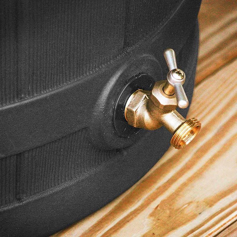 Good Ideas Rain Wizard 50 Gallon Plastic Rain Barrel Water Collector, Black Wood Faux Mother Wall