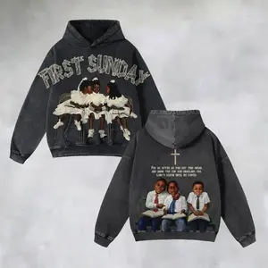 Vintage First Sunday Faith Graphic Acid Washed Oversized Hoodie Premium Heavyweight Oversized Streetwear Hoodie Retro Y2K Heavy Cotton Hoodie for Men and Women