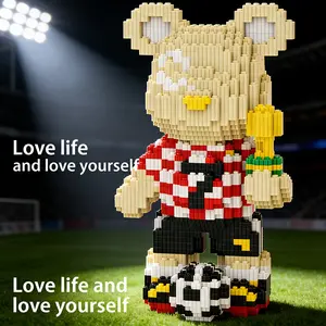 Football Champion Bear 3D Puzzle Building Blocks Decoration, Bookshelf Home Office Cabinet Decor, Party Living Room TV Stand Display, Block Figures