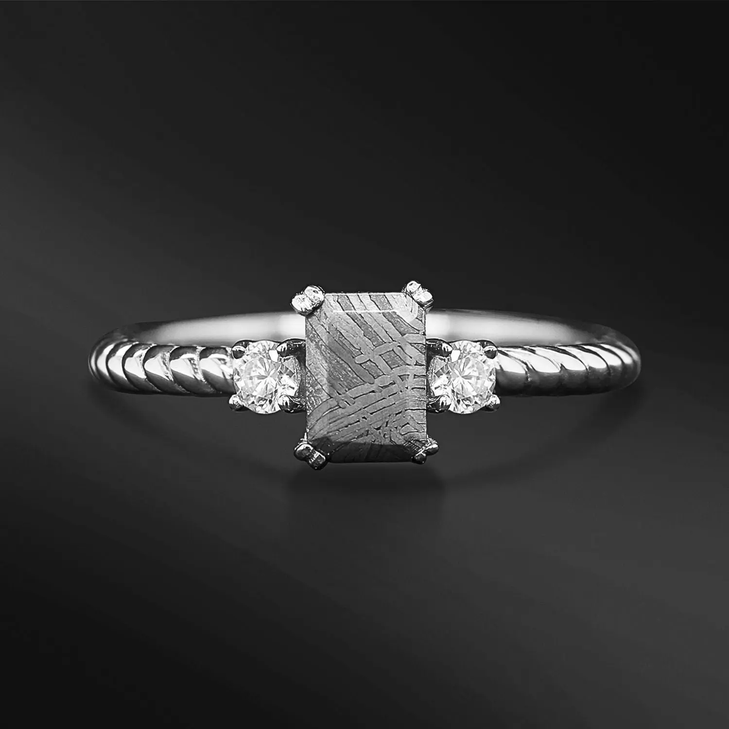 Mon — Muonionalusta Meteorite Engagement Ring with Lab Diamond