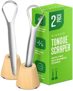 Tongue Scraper for Adults with Holder (2 Pack) - Metal Tongue Scraper for Tongue Cleaning and Reducing Bad Breath - Stainless Steel Tongue Scraper for Adults, Tongue Cleaner for Adults