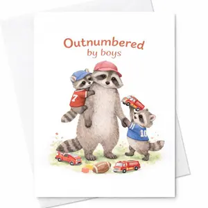 Outnumbered Mom & Family Humor Cards (Multiple Options) – Boys Chaos Coffee Mom Aunt Grandma Nanny Dog Nana Funny Mothers Day Card Gift From Daughter Son Cute Family Humor Card 5 x 7 Inch Greeting Card with Envelope