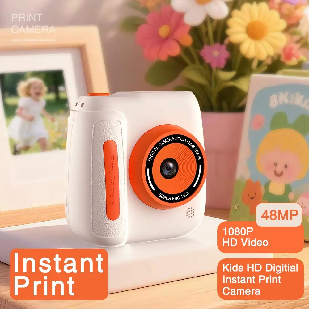 Kids Instant Print Camera with 2.4” Screen, 1080P Video, Dual Camera, 10X Zoom, Thermal Photo Printer, Rechargeable Digital Camera for Boys & Girls