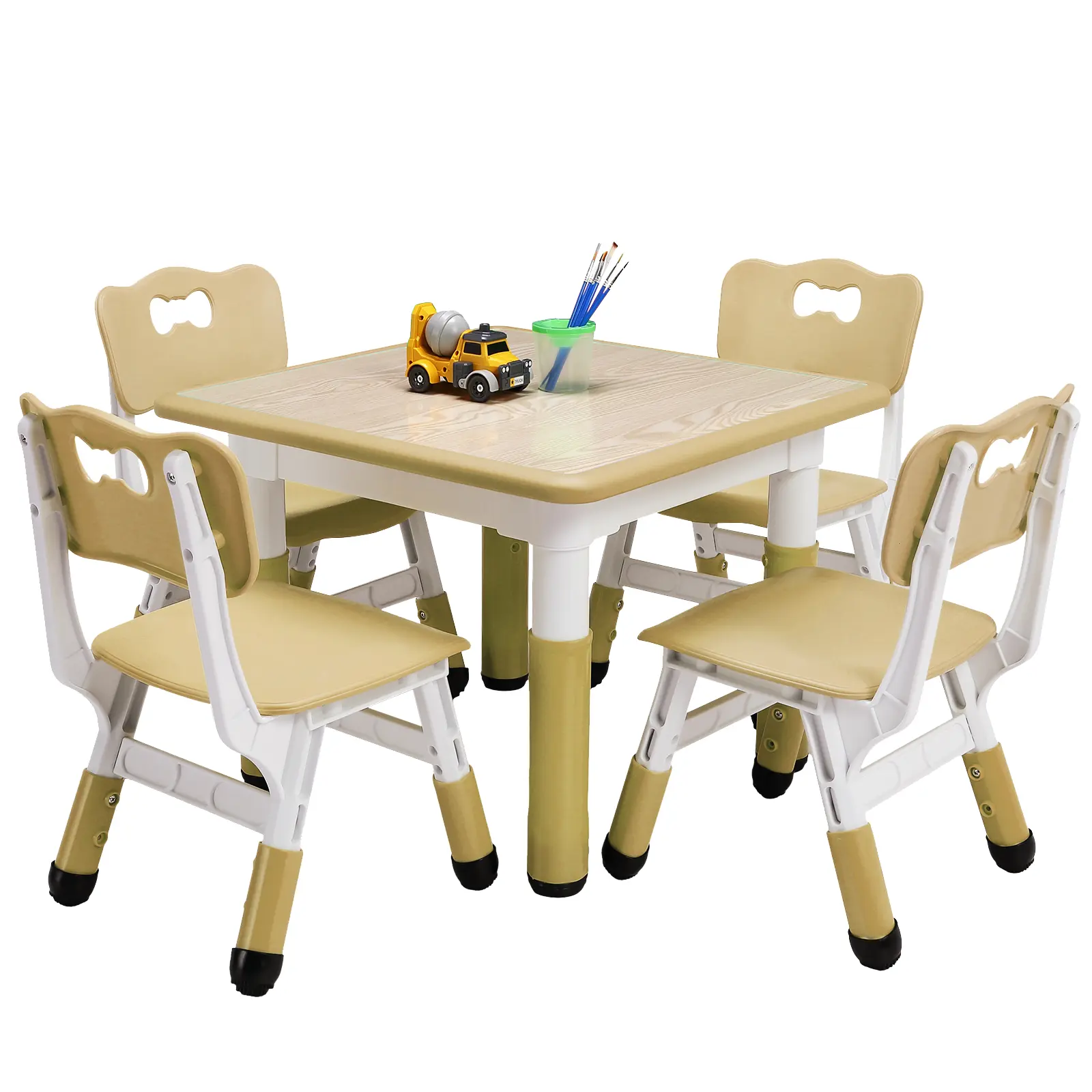 Kids Table & 4 Chairs Set, 23" Height Adjustable Toddler Table and 4 Chairs with Non-Slip Desk Legs & Organizer Graffiti Desktop, Max 300Lbs, Children Multi-Activity Set