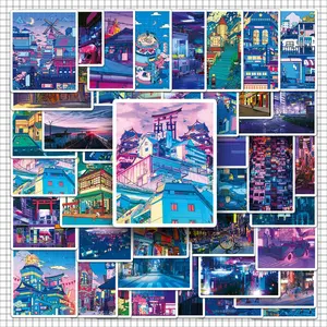 City Night View Pattern Sticker, 100pcs/set Cartoon City Scene Decorative Sticker, DIY Decals for Water Bottle, Laptop, Phone Case, Scrapbooking, Journal Making, Ornaments