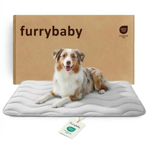 furrybaby Nylon Dog Cooling Mat - 30"x20" Q-Max 0.5, Flat Layer, Cushioned Cotton, Breathable Fabric Lets Heat Escape, Light Rebound Foam Thick Fiber, Machinewash Simple, Folds for Travel, Durable Portable Large Pet Summer Accessory (Indoor/Outdoor) Blue