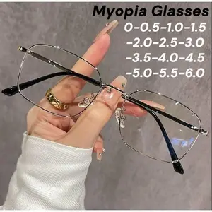 Women's Vintage Square Myopia Glasses Men Business Anti Blue Light Near Sight Eyeglasses Luxury Metal Frame Minus Sight Eyewear