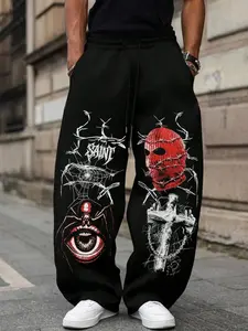 Men's Casual Pants, Dark Subculture Style with Religious Symbols, Perfect for Those Who Love Dark Subculture and Visual Impact, Casual Chic Trousers, Casual Streetwear Pants