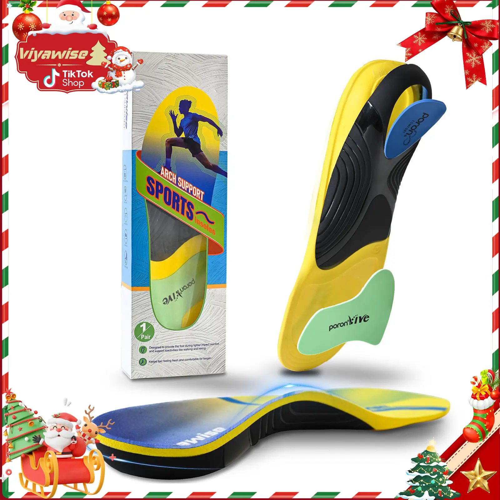 Viyawise Women's Shockproof Orthopedic Insoles - Gel Shoe Accessories for Women, Comfortable High Arch Support Inserts for Standing, Relief for Flat Feet & Plantar Fasciitis