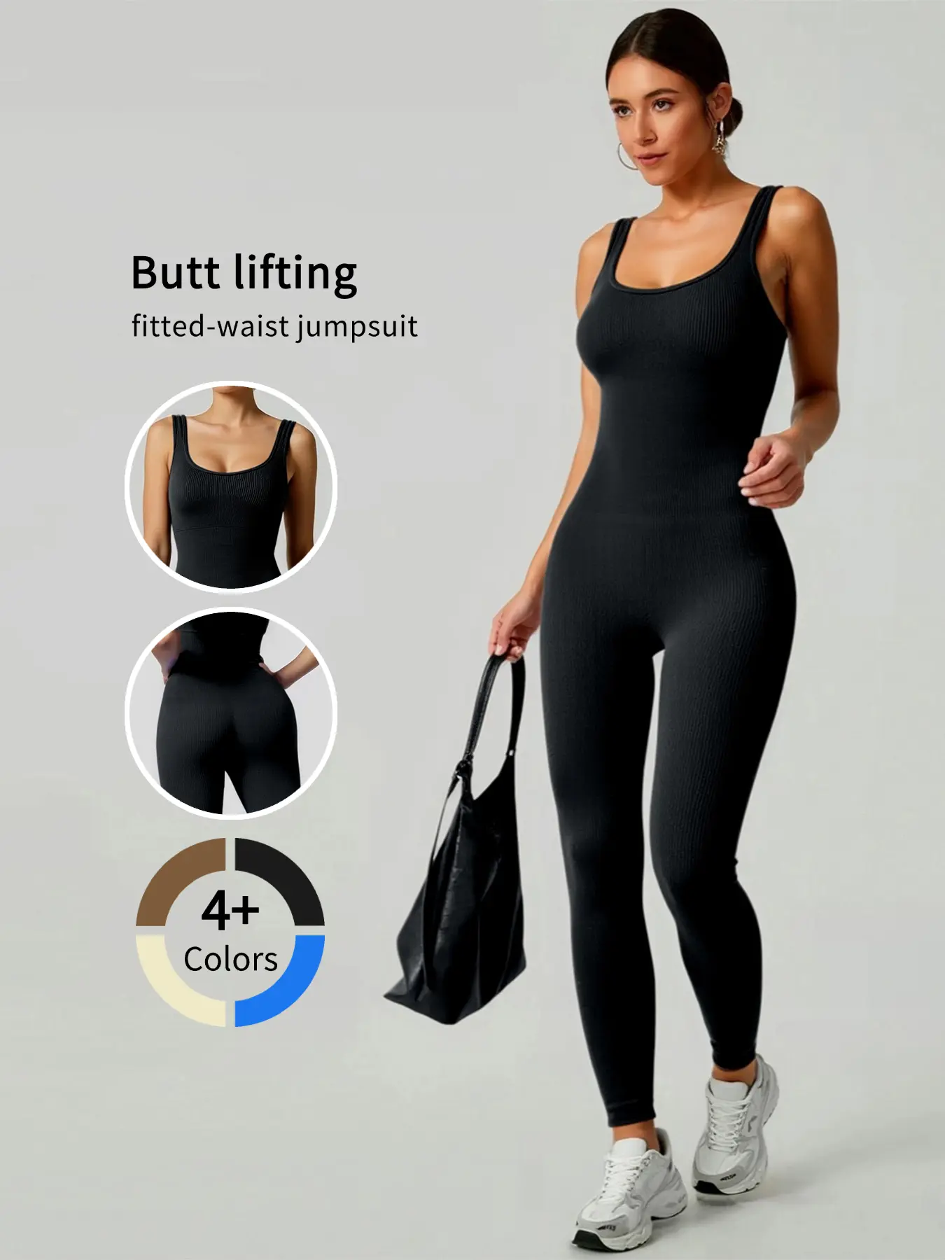 Women's Solid Color Sleeveless Vest Jumpsuit Thread Square Neck Backless Hip Lift Slim Fit Sports Jumpsuit Gymwear Polyamide Spring Summer Activewear - Athletic Training Apparel, Workout Jumpsuits