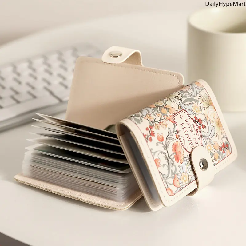 Vintage Floral Wallets for Women, Slim PVC Accordion Card Holder and ID Organizer with a Secure Snap Closure for Card Storage, Funky