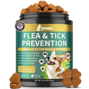 YOTANGO Flea and Tick Prevention for Dogs Chewable, 200 Soft Treats Natural Dog Flea and Tick Treatment Chewable, Oral Flea Supplement Chews, Skin & Coat Support for Dogs Puppies - All Breeds & Ages