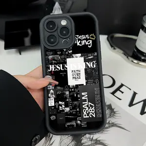 Jesus Design Pattern Case for iPhone 16 15 14 Pro Max 13 12 11 XR XS Plus Shockproof Non Slip Military-Grade Protection Silicone Smartphone Cover Gift For Girls and Women