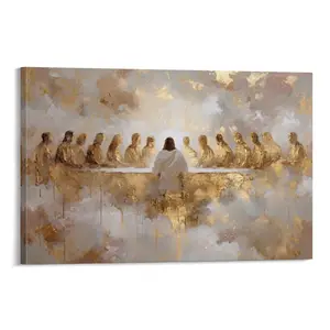 Last Supper   Art, Christian Religious Painting, Gold Neutral Jesus  Print, Spiritual Home Decor for Living Room Bedroom Church Office Muse  canvas wall