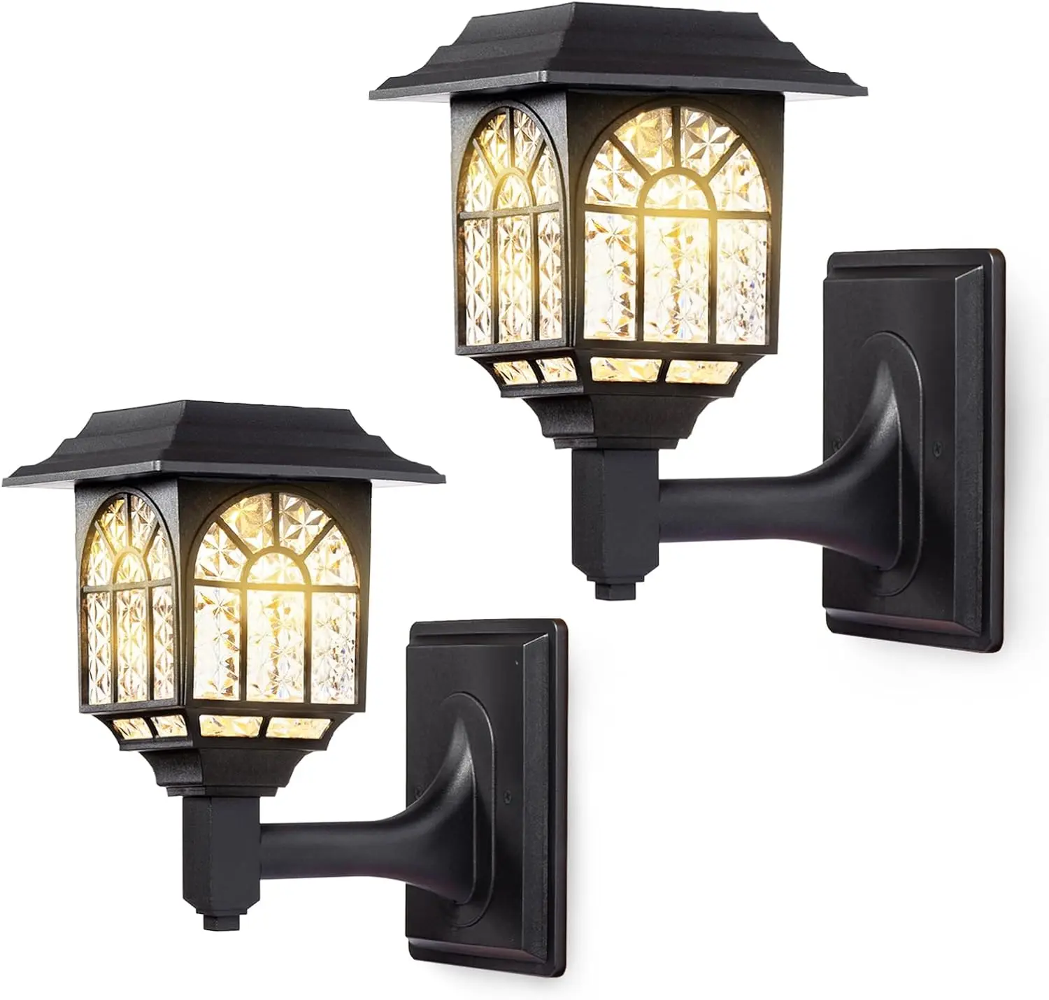 Solar Fence Lights, 2 Pack Solar Lights Outdoor  Lantern Warm White LED Wall Deck  Landscape Lighting for Garden Yard Patio Front Door