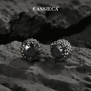 CASSIECA 1pairs Unisex Magnetic Clip Earrings 5A Shiny CZ Dragon Claw Shape Hypoallergenic Stainless Steel Non-Piercing Fake Studs, 5/6.5/8MM Gold Silver Black, Anti-Fall Daily Fashion Accessories