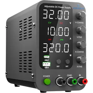 DC Power  Variable, 0-32V 0-10A Switching Bench Power  with 20W USB & Type-C Quick-Charge, Encoder Corase & Fine Adjustment Knob, Output , 4-Digit LED Display - SPS-3010V