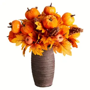 Pumpkin ears and maple leaves handle bundle - 15.75 inches +velour + foam. Suitable for Halloween, Christmas, Harvest Festival, Thanksgiving, and table center decoration.