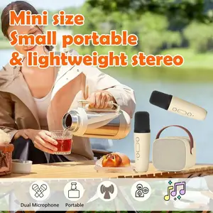 Portable Mini Ktv System with Bluetooth-compatible Speaker and Dual Wireless Microphones, Rechargeable Karaoke Machine with Voice Changer