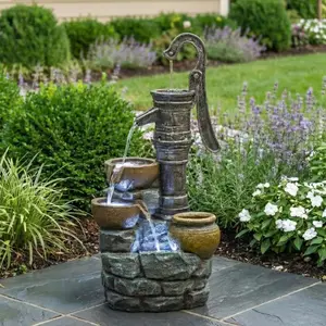 32" H Large Outdoor Fountains with Vintage Pump Ideal for Patio Yards Outdoor Gardens and Home Art Decor Crafted from Weather-Resistant Materials for Year-Round Use