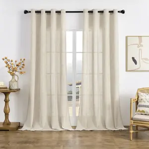 1pc Vintage Linen Texture Window Curtain, Home Textile, Transparent Sun Protection, Insulation Effect, Korean Style Cotton Hemp Fabric, Living Room Balcony Decor, Home Decoration Curtain