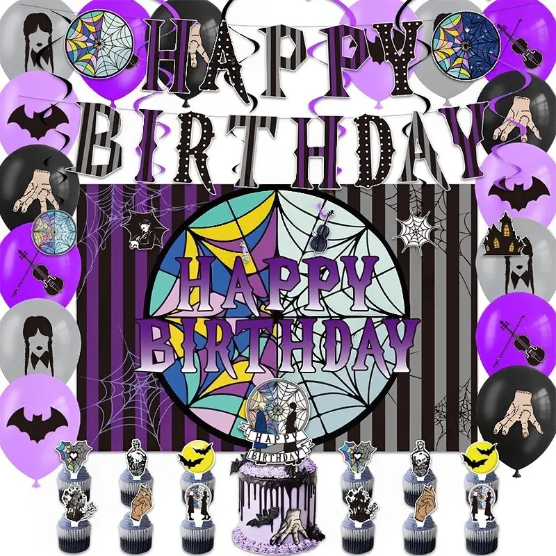 Wednesday Birthday Party Decorations: Banners, Balloons, Backdrops, Cake Inserts, Wednesday Party Supplies