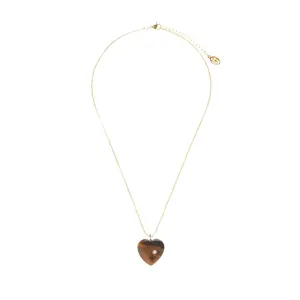 Heart of Tiger's Eye Stone Necklace with Dainty Gold Chain
