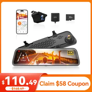 WOLFBOX G840S 12" 4K Mirror Dash Cam with GPS & 32GB Card, 2160P Full HD Smart Rearview Mirror for Cars Trucks, Dual Cameras, Night Vision, Parking Assistance - Automotive Driving Recorder TikTokShopHolidayHaul