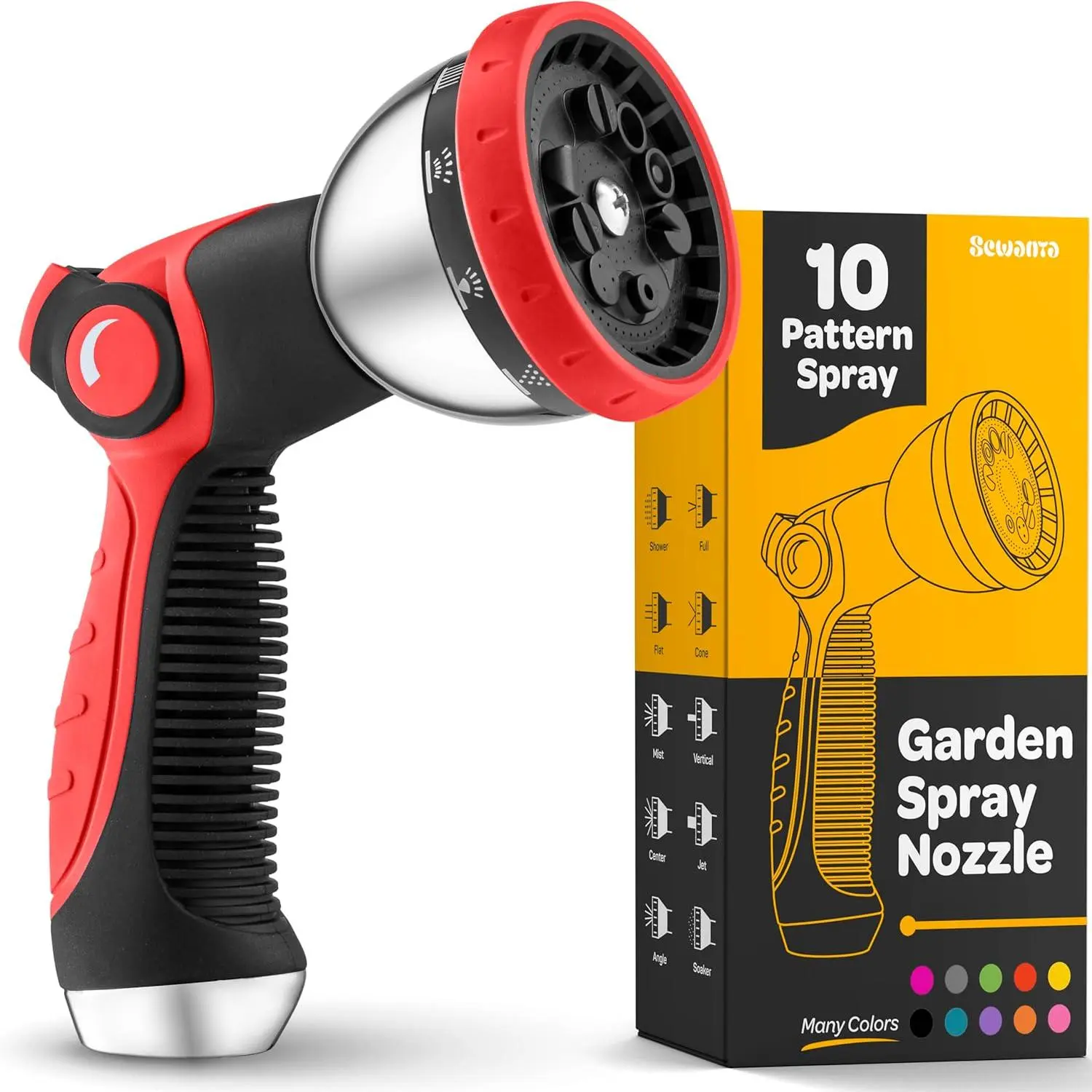 Hose Nozzle [Red] Heavy Duty Hose Sprayer With 10 Adjustable Watering Patterns. Thumb Control Design, Comfortable  Grip, Garden Hose Nozzle for Watering  & Lawns/Fun showers/Cleaning