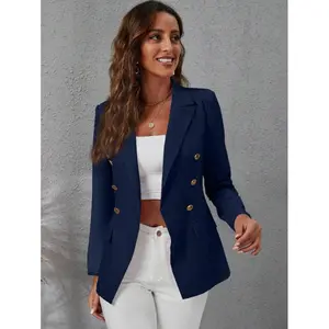 Classic Solid Color Double-Breasted Casual & Commute Blazer Fall Cloth For Women Long Sleeve Fabric
